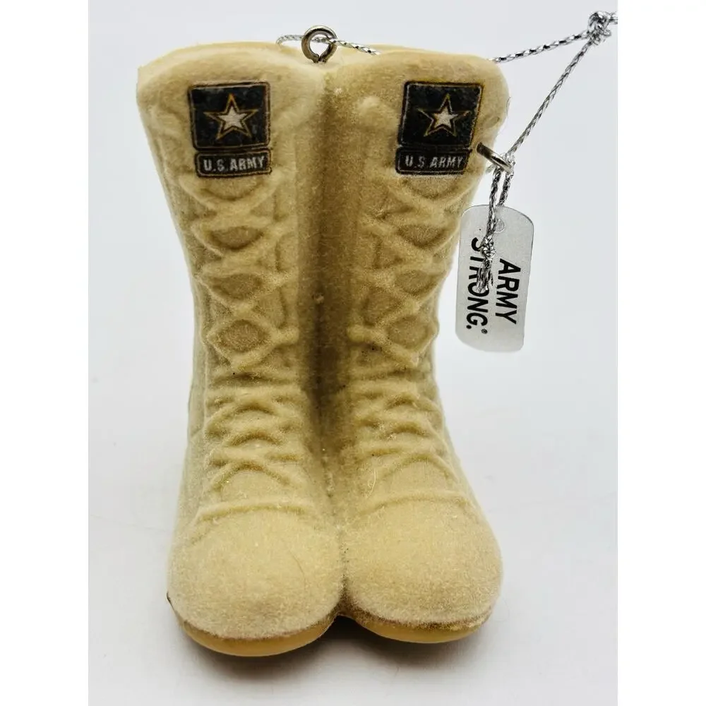 United States Army Christmas Ornament Lot Of 2 Hat And Boots Patriotic VG Cond